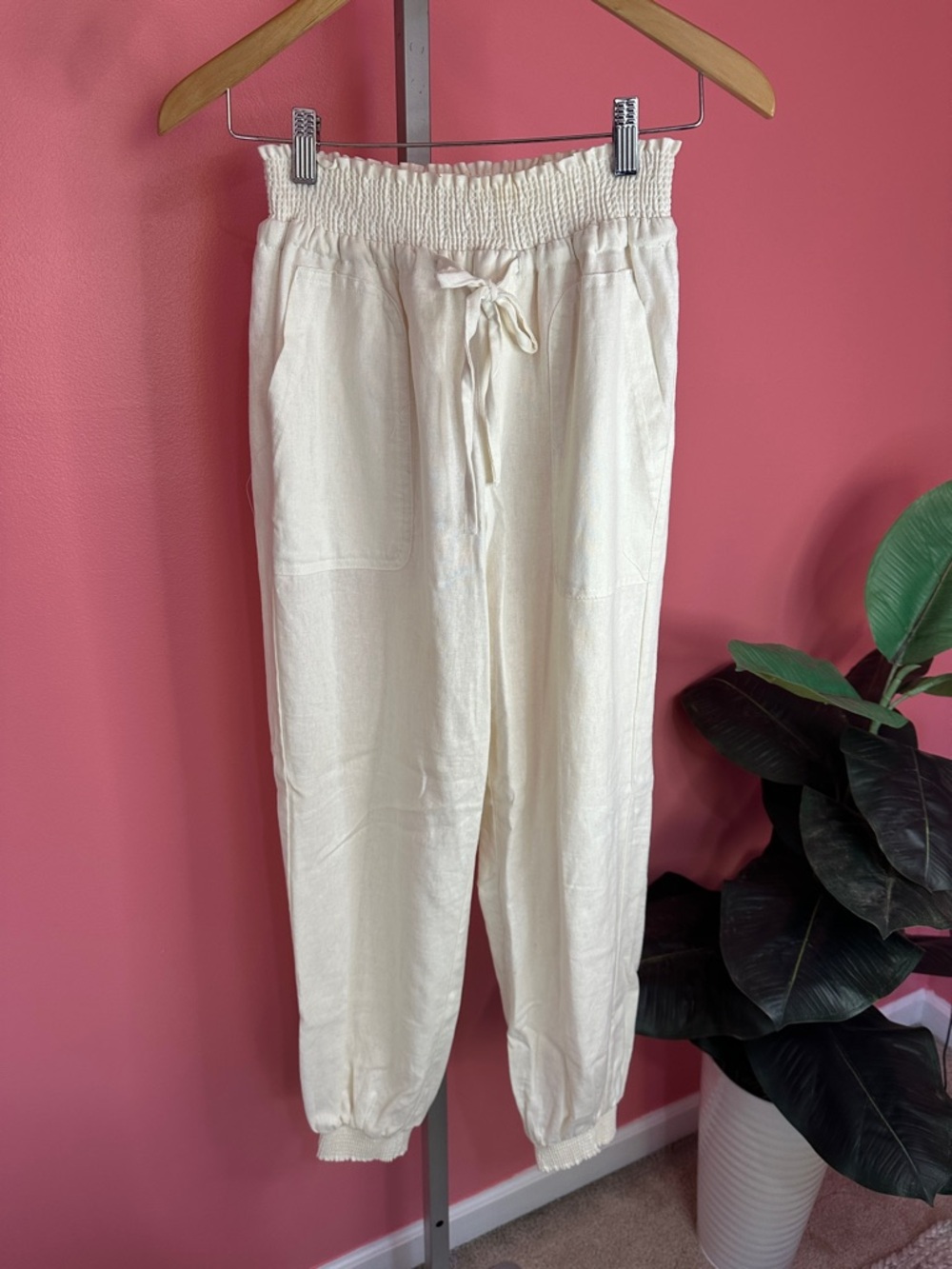 Love Tree High Rise Linen Jogger Pants, White, Size S - Picture 5 of 12